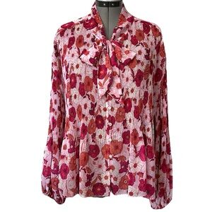 Anthropologie Wilfred floral bow front pleated blouse 2XL
